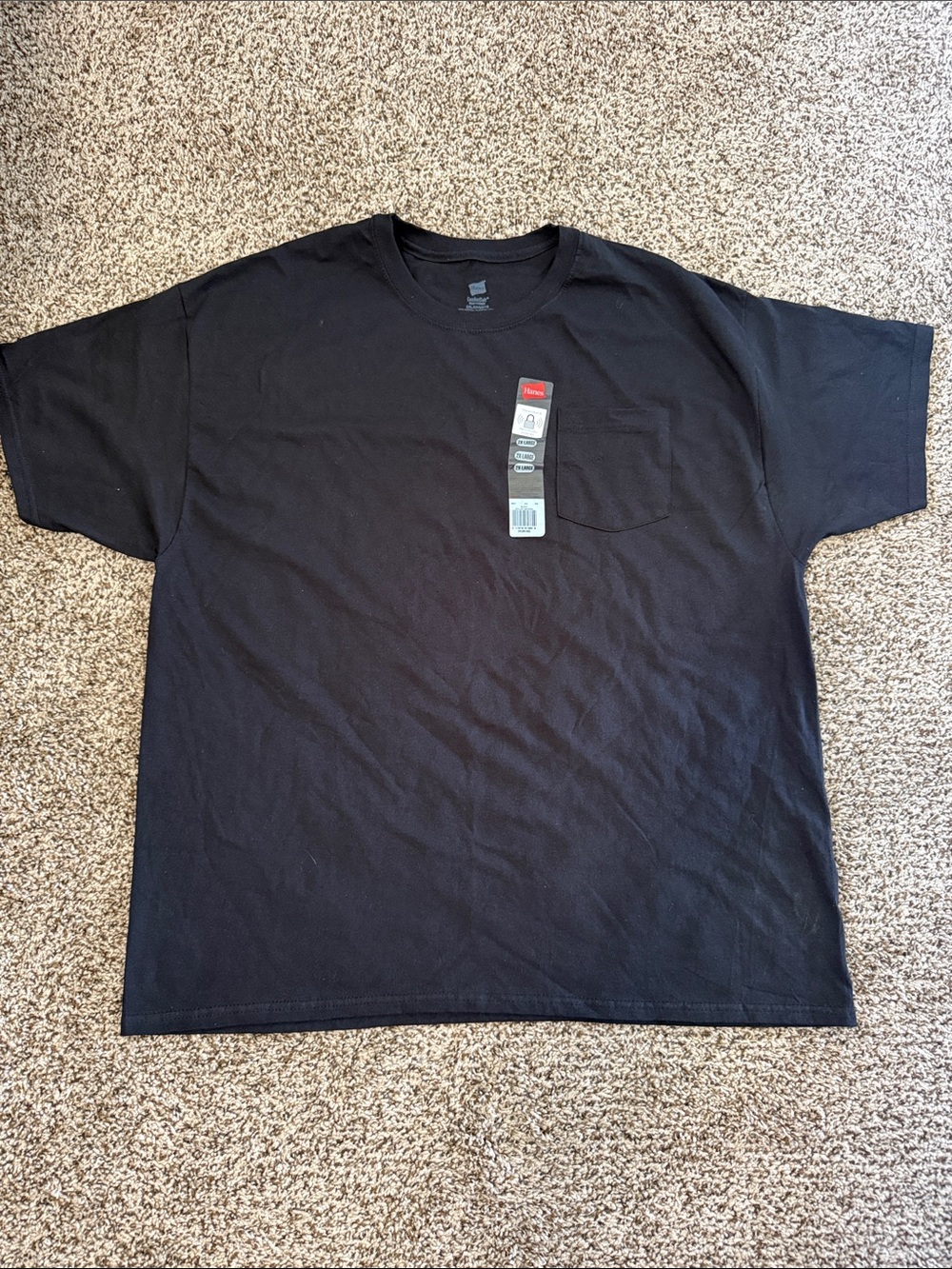 Plain Black T Shirt 2XL Mens Short Sleeve Pocket New Hanes